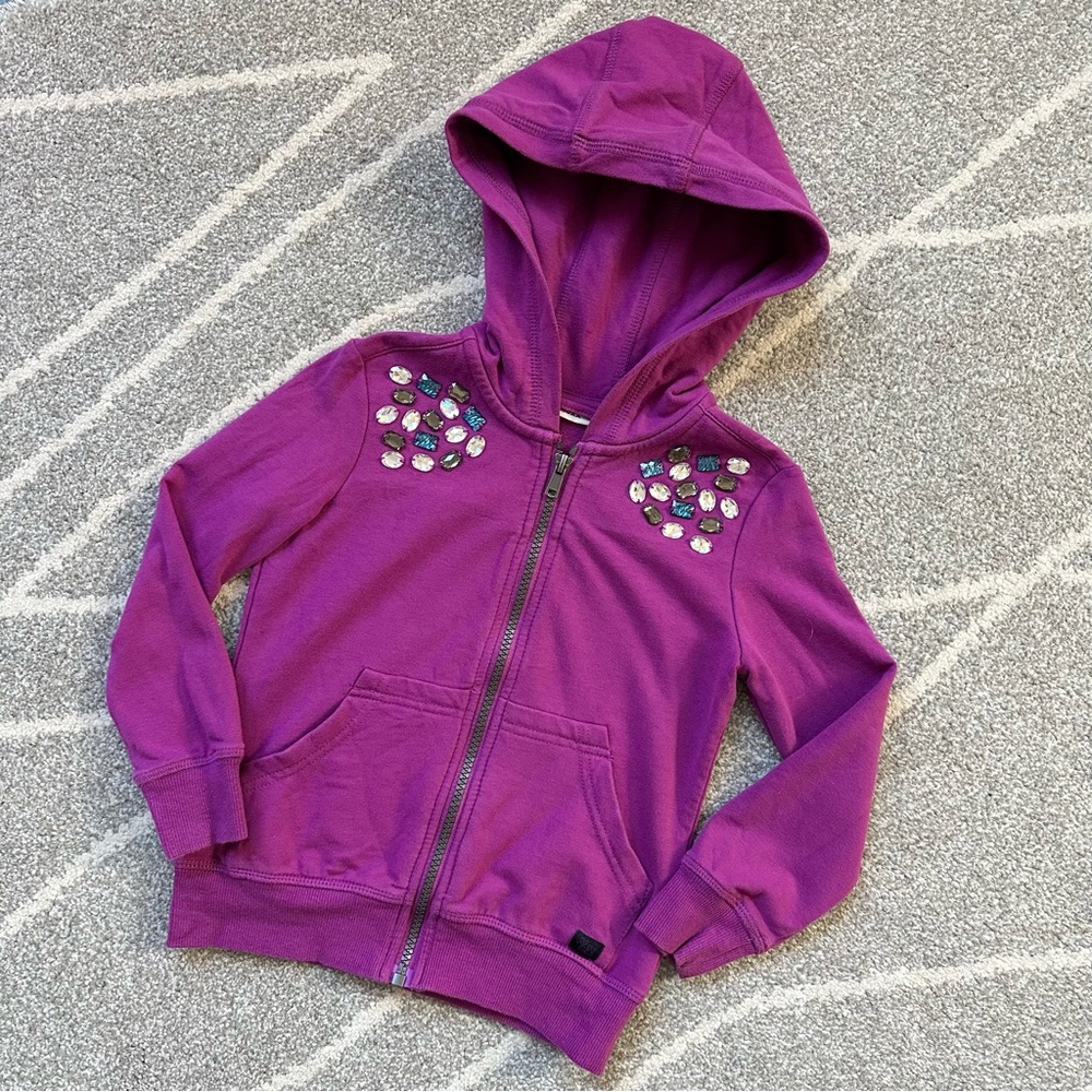 Mexx Violet Purple Zip Hoodie with Bejeweled Shoulder Detaip